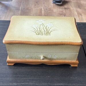 Floral Jewelry Box with Wooden Accents
